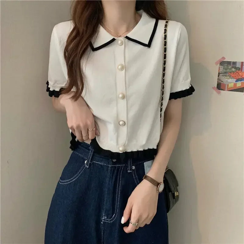 Women's stylish knitting button tops