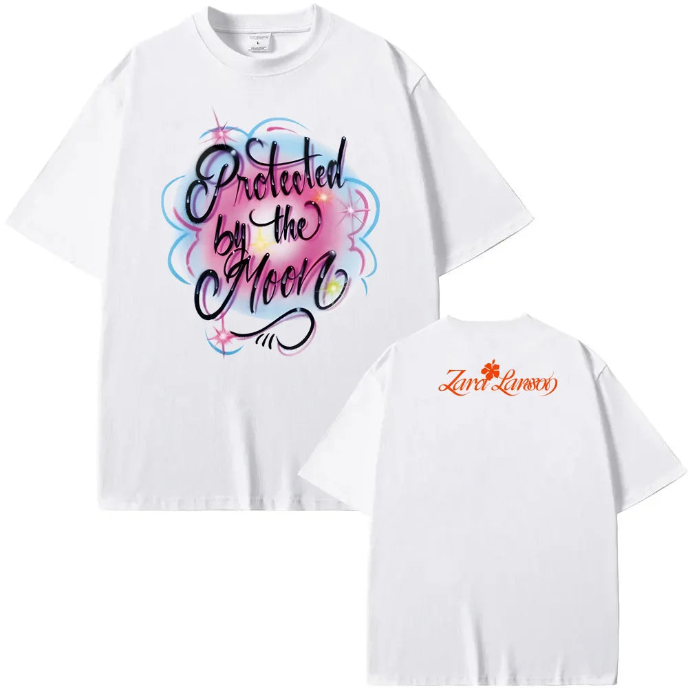 Zara Larsson-Protected By The Moon Baby Rib Tee Summer Singer's Same Style Tee-shirt Korean Style High Quality 100%Cotton Tops